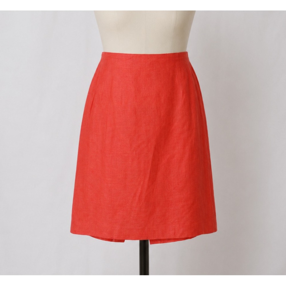 Caché 100% Linen Coral Pencil Skirt Lined Classic Career Country Club Chic SZ 8